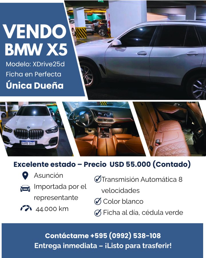 ✨ ¡Impecable BMW X5 2023 xDrive25d! ✨Única dueña | Ficha en Perfecta | 44.000 km