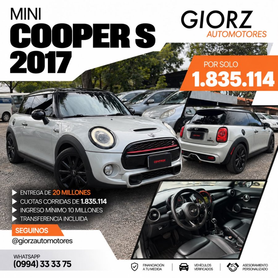 Mini Cooper S 2017 Automatico 2.0 Turbo Cuero Techo Recibo Usado Financiado