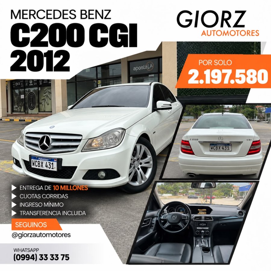 Mercedes Benz C200 CGI 2012 Blanco - Impecable - Financiamiento Flexible y Recibo Vehiculo