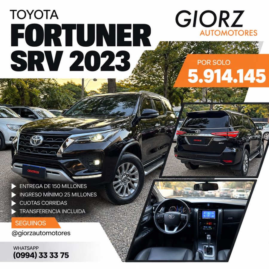Toyota Fortuner SRV 2023 Negro - 2.8 Diesel 4x4 Toyotoshi (Financiada)