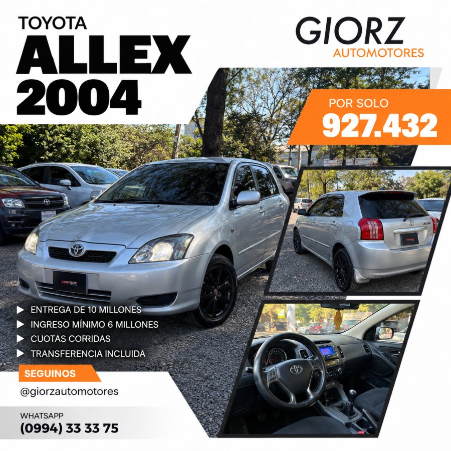 Toyota Allex 2004 Gris - 1.5 Nafta Automatico Chapa Mercosur (Financiado)